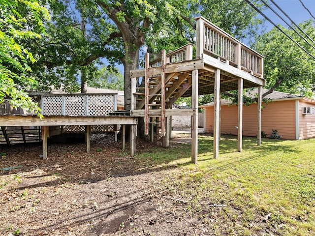 exterior space featuring a wooden deck and stairway