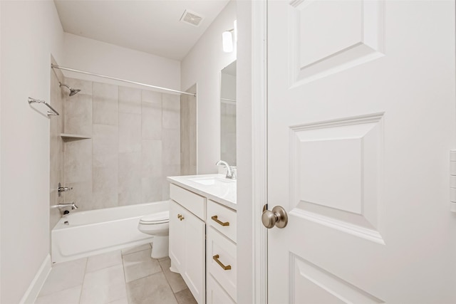 full bathroom with toilet, vanity, visible vents, shower / bathing tub combination, and tile patterned floors