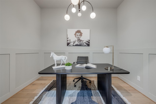 310 E 27th St, Houston, TX 77008 - office featuring wood finished floors, a decorative wall, and a wainscoted wall