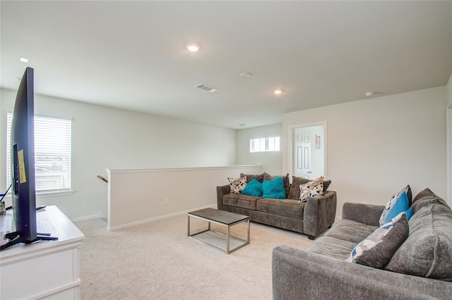 living room with light carpet