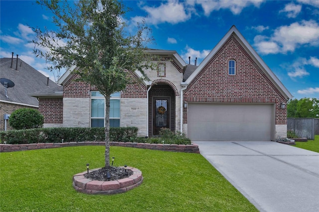 view of front of property featuring a garage and a front yard