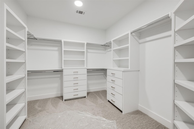 spacious closet with light colored carpet