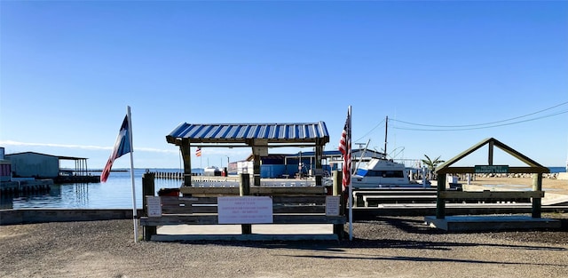 view of dock with a water view