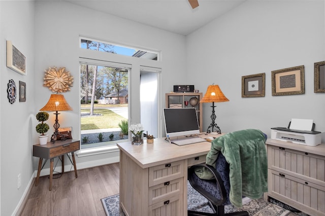 office area with hardwood / wood-style flooring