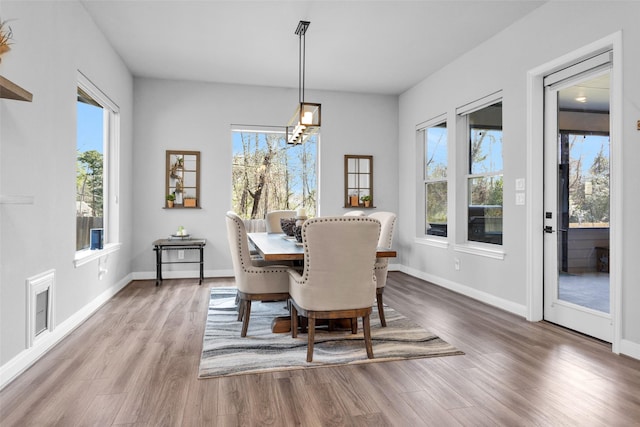 dining space featuring hardwood / wood-style flooring and a wealth of natural light