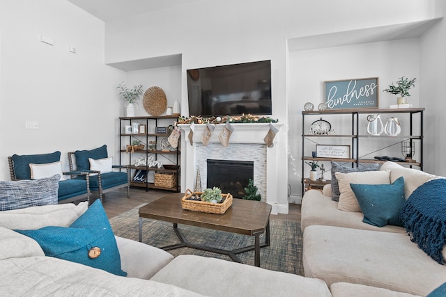 living room with hardwood / wood-style flooring