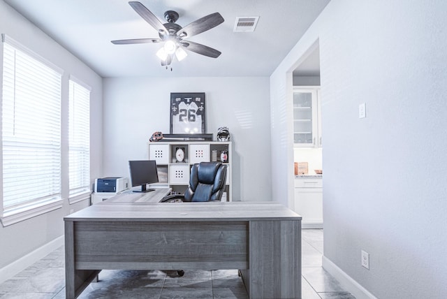 office area featuring ceiling fan