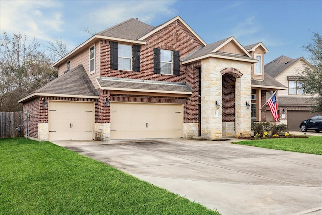 view of front of home featuring a garage and a front yard