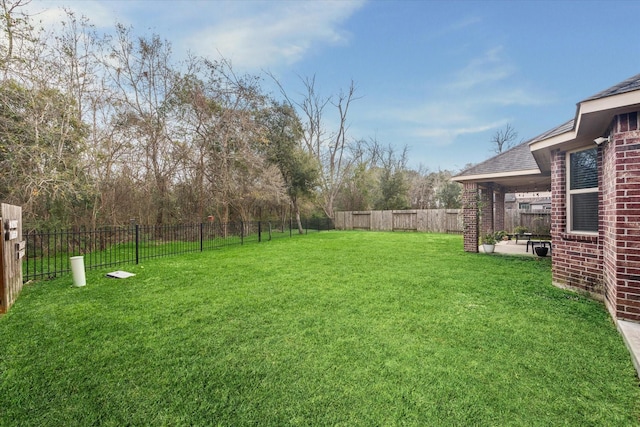 view of yard featuring a fenced backyard and a patio