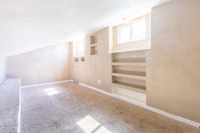 additional living space with carpet flooring and built in shelves