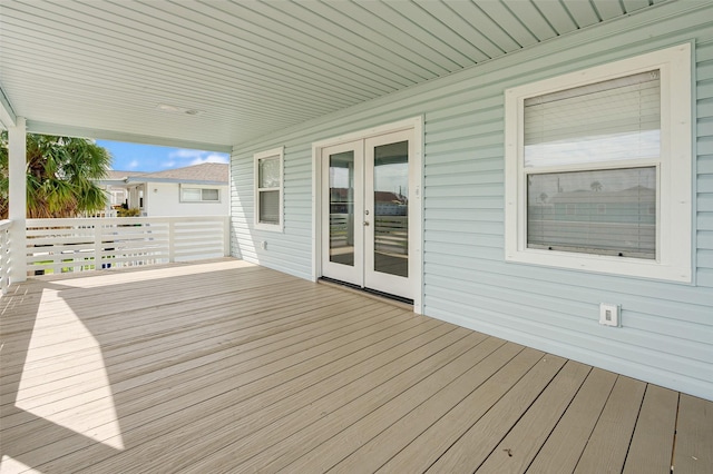 wooden deck with french doors