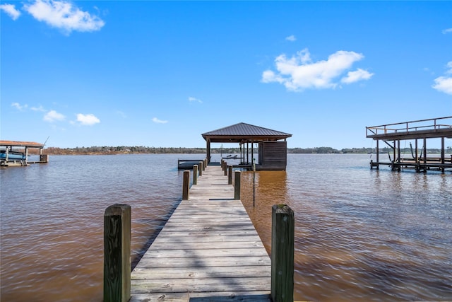 dock area with a water view