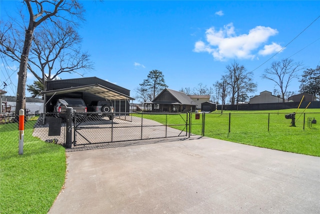 exterior space with a carport and a front yard