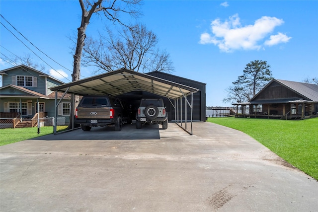 view of parking featuring a yard and a carport