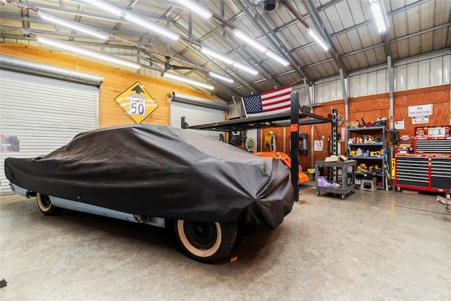 garage featuring a workshop area