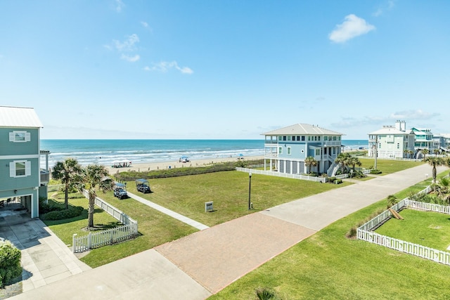 property view of water featuring a beach view