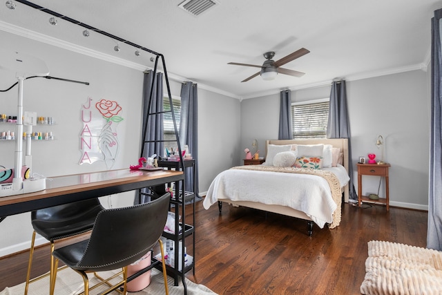 bedroom featuring dark wood-type flooring and ornamental molding