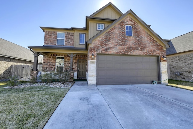 view of property with covered porch and a front lawn