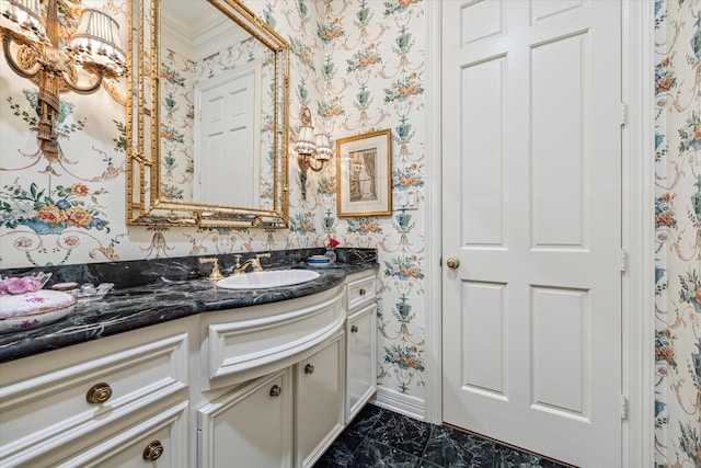 bathroom featuring vanity and crown molding