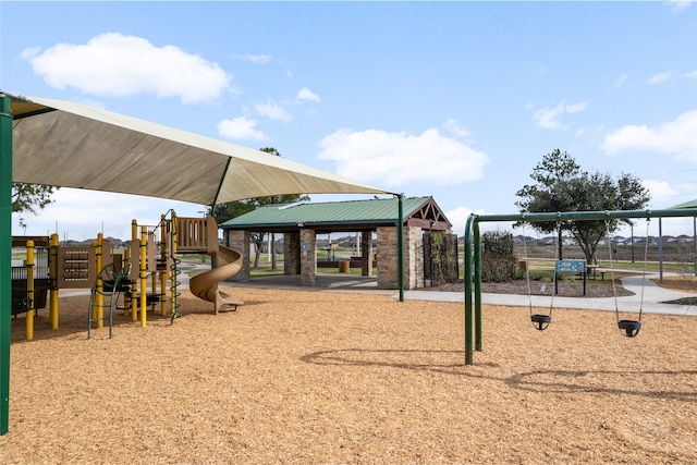 community jungle gym with a gazebo