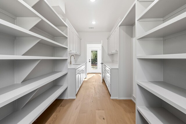 walk in closet featuring sink and light wood-type flooring