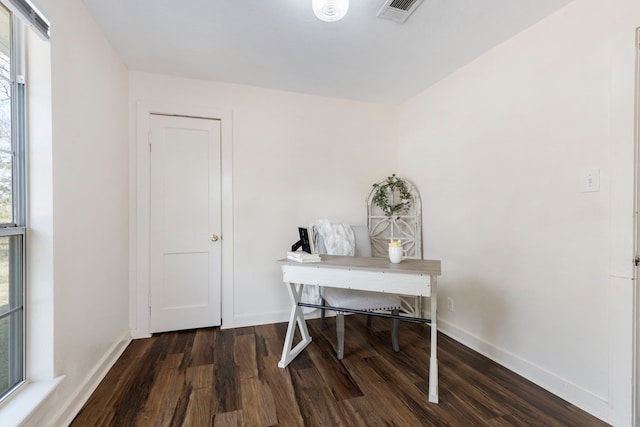 office space featuring dark hardwood / wood-style floors