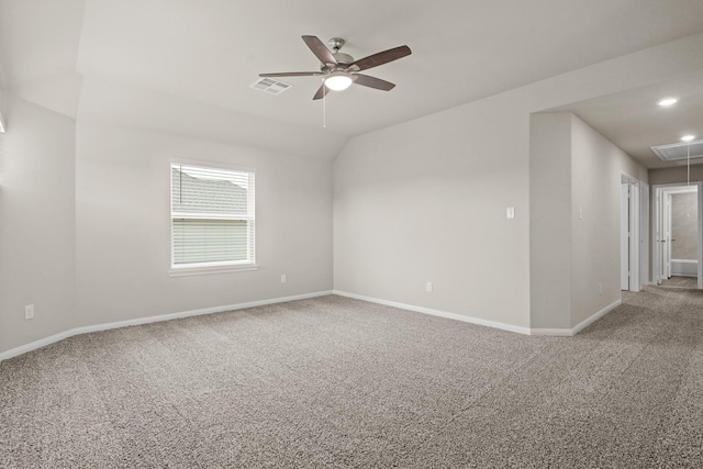 2331 E Chunk Dr, Conroe, TX 77301 - unfurnished room featuring baseboards, carpet flooring, attic access, visible vents, and ceiling fan
