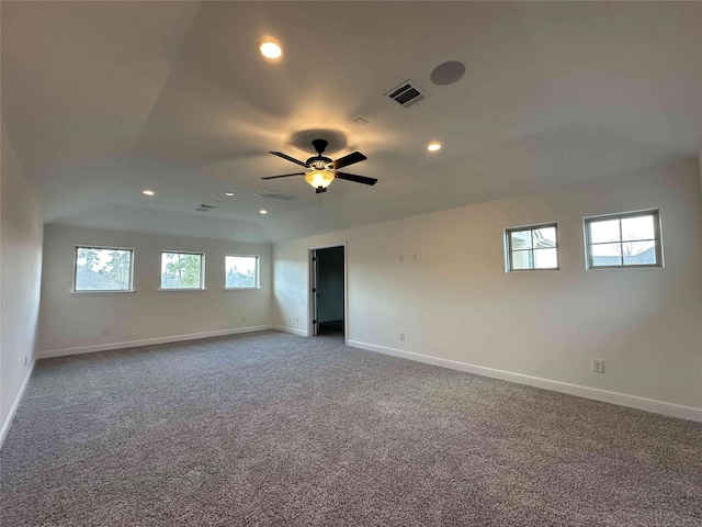 carpeted empty room with ceiling fan