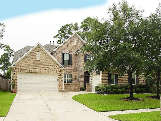 view of front facade featuring a garage and a front lawn