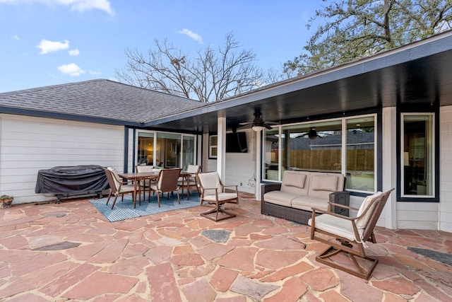 view of patio / terrace with outdoor lounge area and ceiling fan