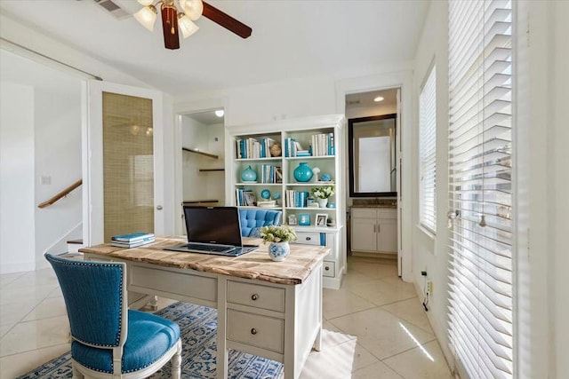 1819 Dart St, Houston, TX 77007 - office area featuring light tile patterned floors and a ceiling fan