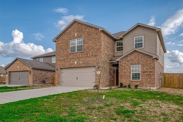 view of front property featuring a garage and a front yard