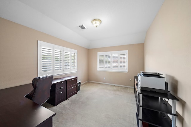 view of carpeted home office