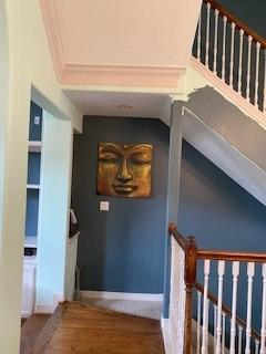 1515 Hyde Park Blvd Unit 1, Houston, TX 77006 - staircase featuring wood finished floors, crown molding, and baseboards