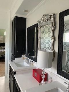 bathroom featuring vanity and ornamental molding