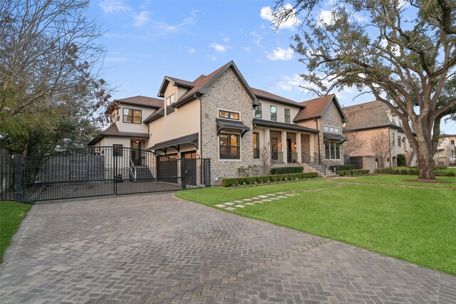 view of front of property with a front lawn