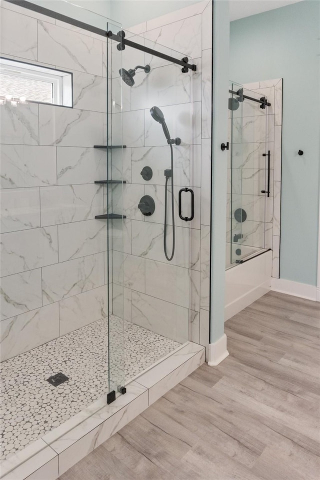 bathroom with wood-type flooring