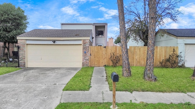 ranch-style house with a garage and a front yard