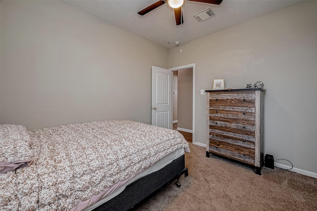 bedroom featuring carpet flooring and ceiling fan