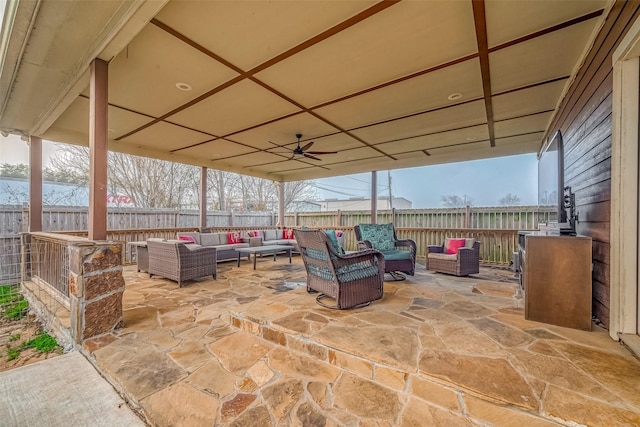 view of patio / terrace featuring outdoor lounge area and ceiling fan