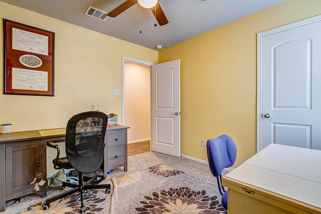 home office featuring ceiling fan