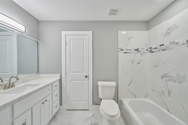 110 Broken Wheel Cir, Conroe, TX 77316 - bathroom with marble look tiles, vanity, toilet, and shower / tub combination