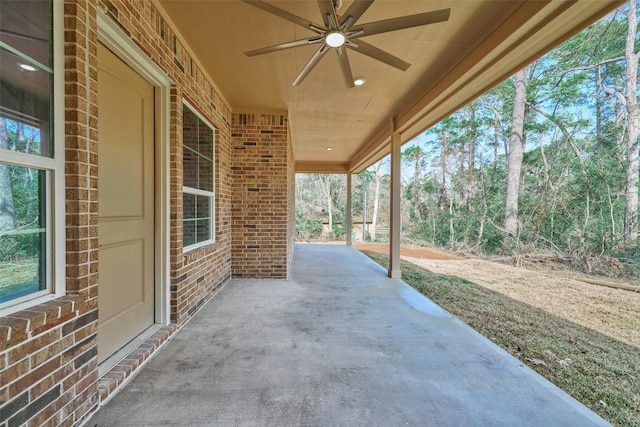 view of patio featuring ceiling fan