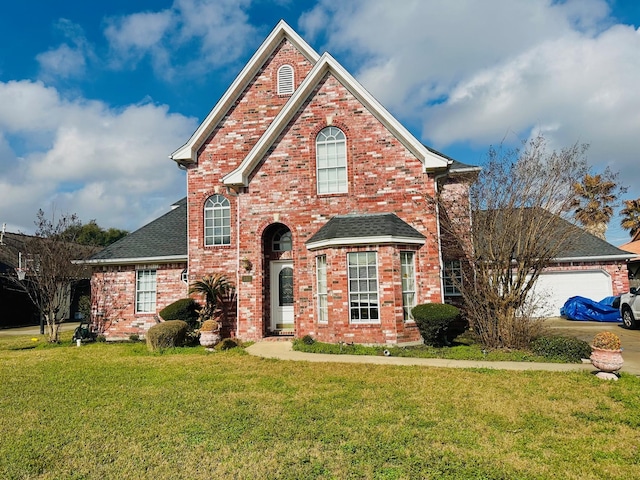 view of front property with a front yard and a garage