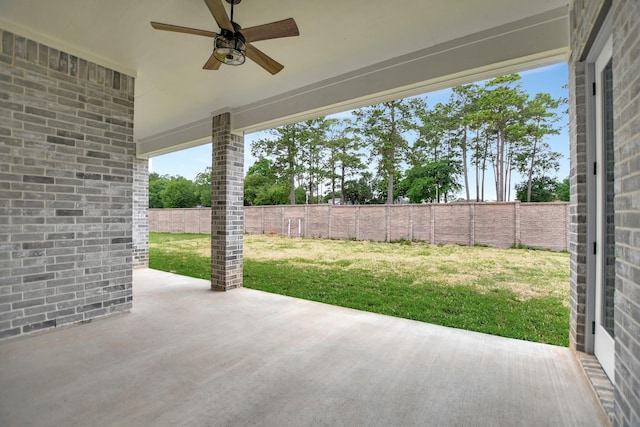 view of patio featuring ceiling fan