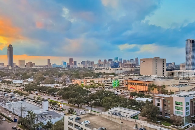 view of aerial view at dusk