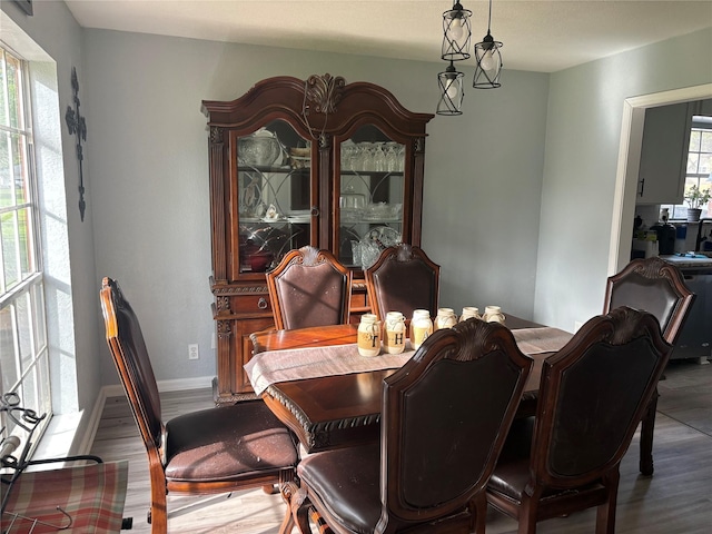 dining area with hardwood / wood-style floors