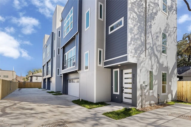 exterior space with a garage