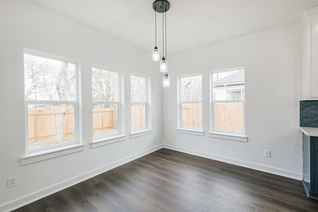 unfurnished dining area with dark hardwood / wood-style floors