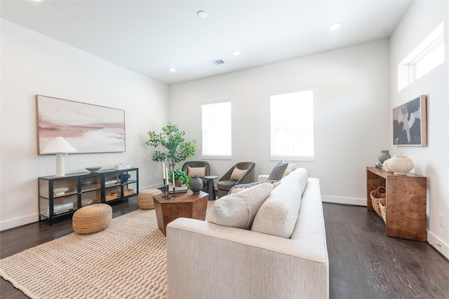 living room featuring dark hardwood / wood-style floors